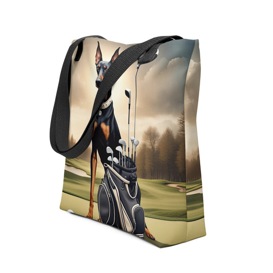 Tote bag-Doberman Pinscher Golfer