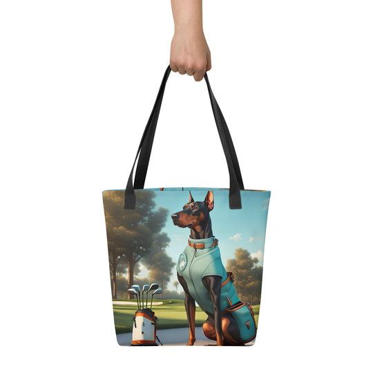 Tote bag-Doberman Pinscher Golfer V3