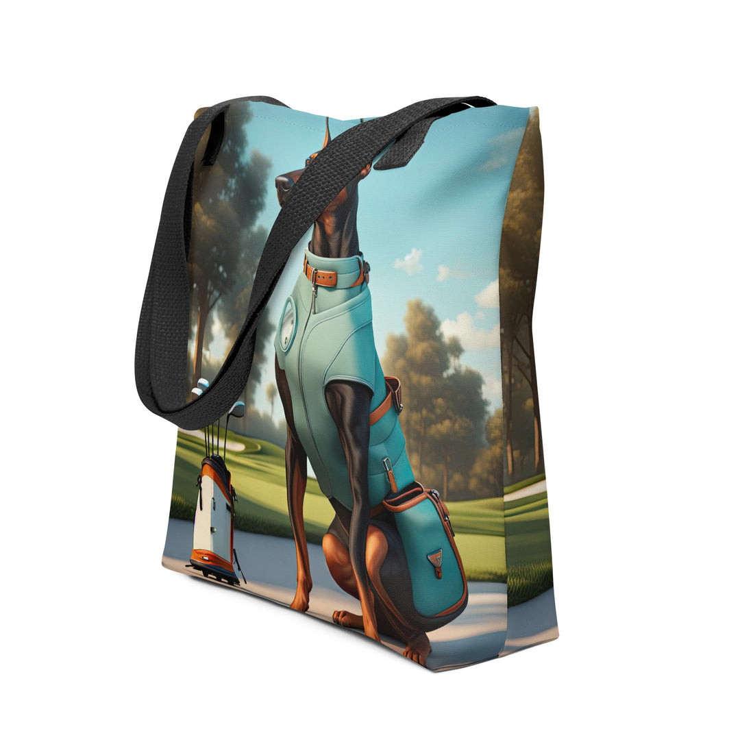 Tote bag-Doberman Pinscher Golfer V3