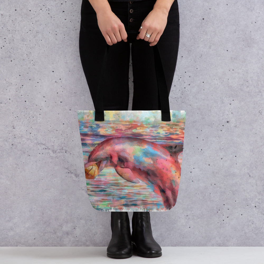 Tote bag - dolphin w ball