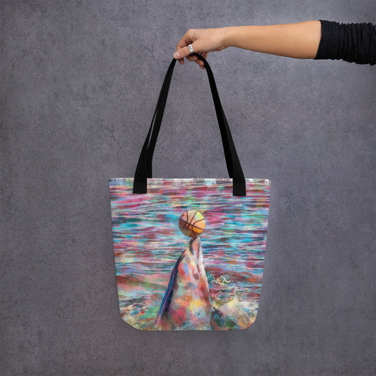 Tote bag - dolphin playing w ball