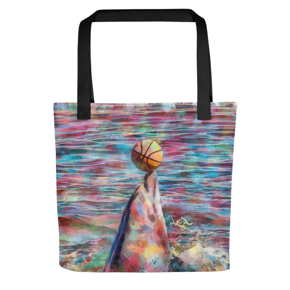 Tote bag - dolphin playing w ball