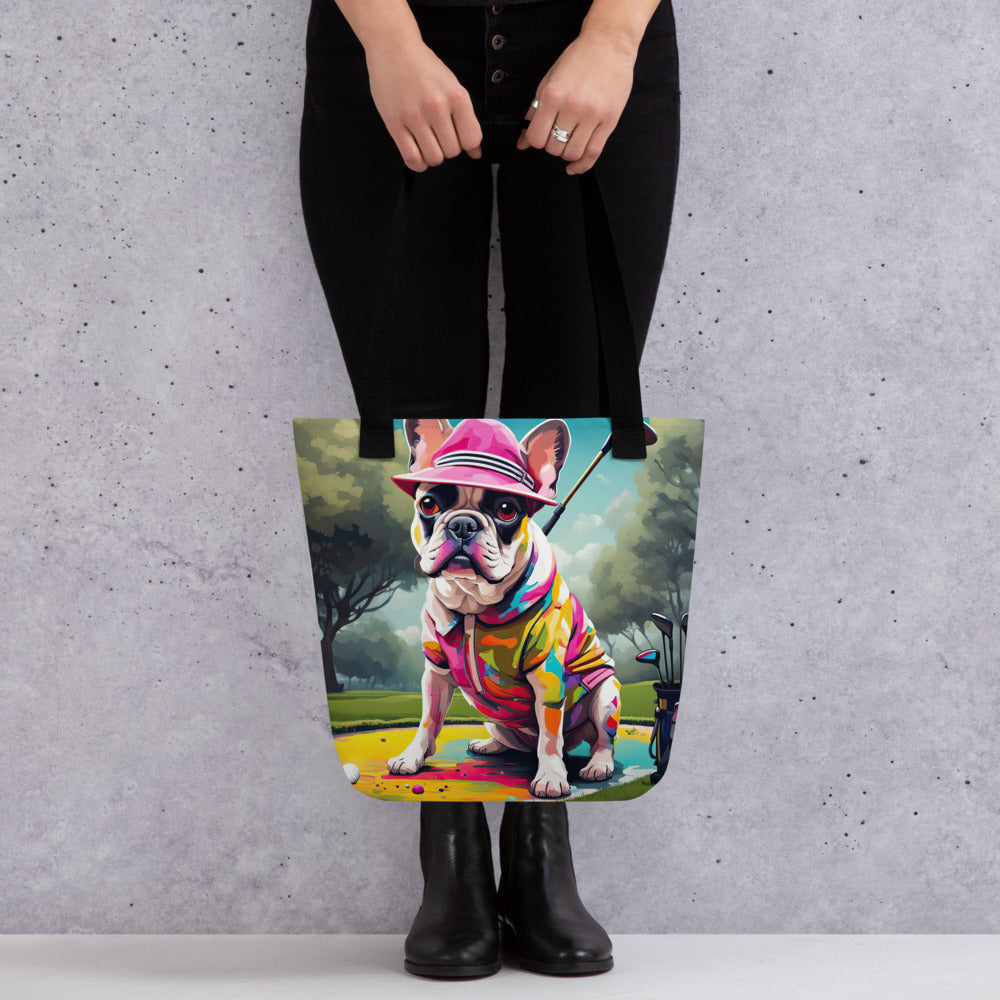 Tote bag-French Bulldog Golfer V8