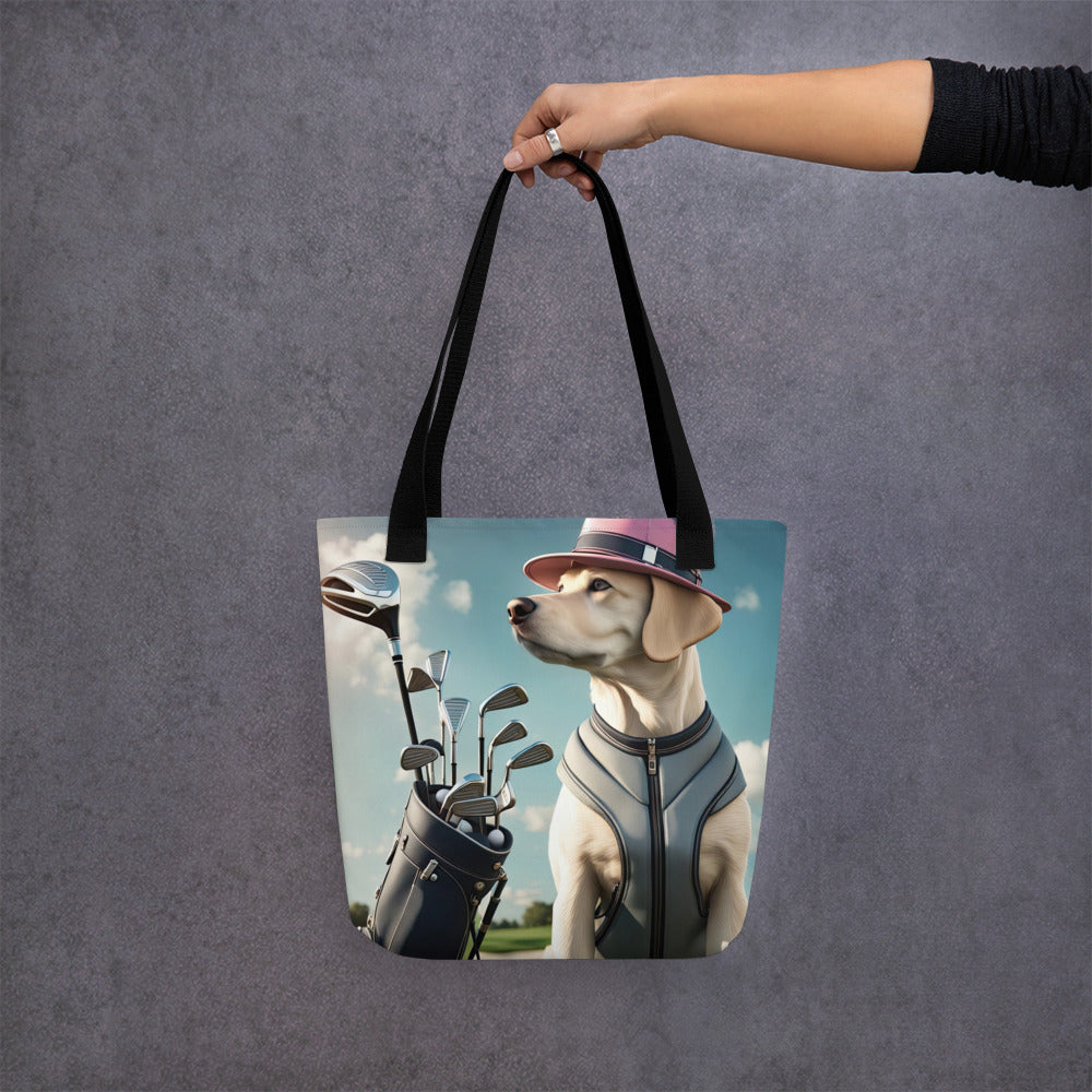 Tote bag-Labrador Retriever Golfer