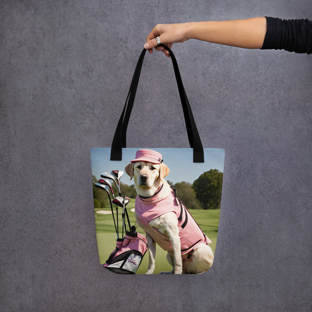 Tote bag-Golden Retriever Golfer