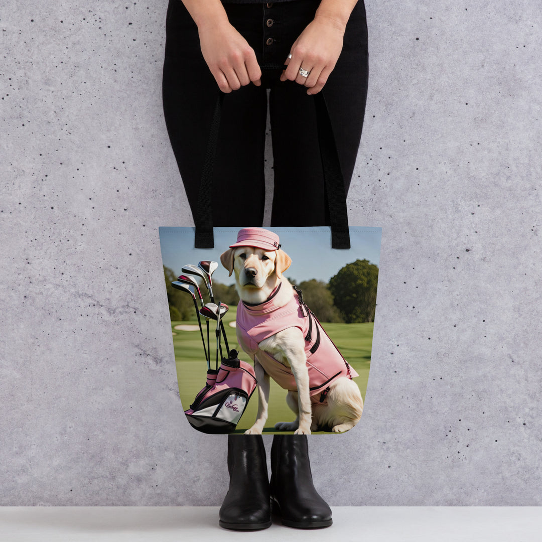 Tote bag-Golden Retriever Golfer