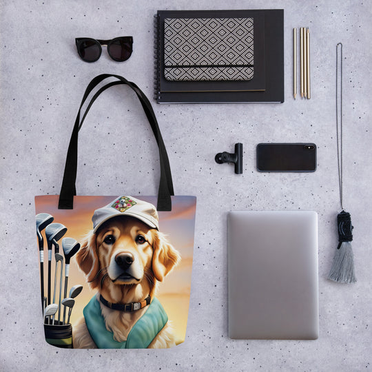 Tote bag-Golden Retriever Golfer V4