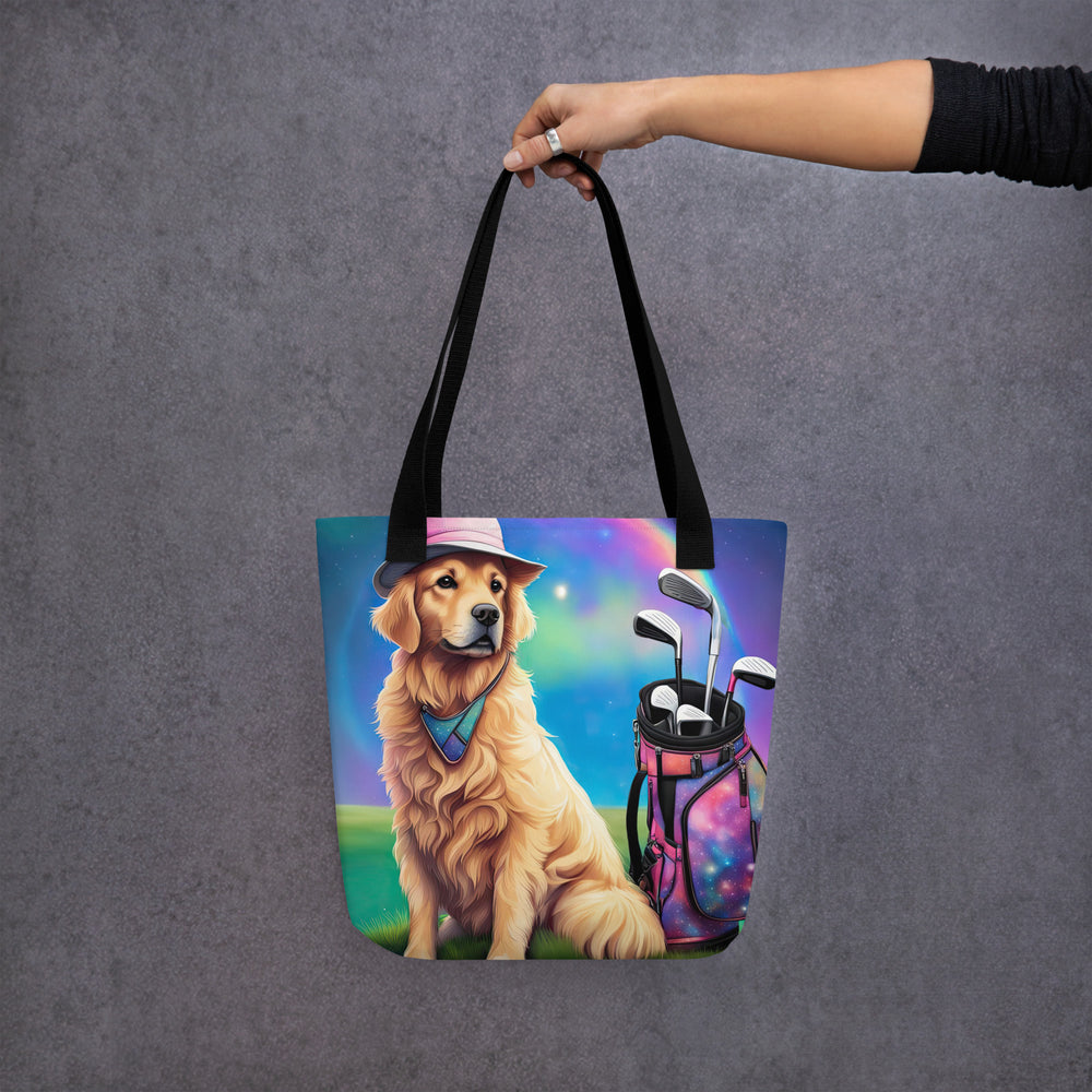 Tote bag-Golden Retriever Golfer V7