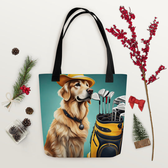 Tote bag-Golden Retriever Golfer V8