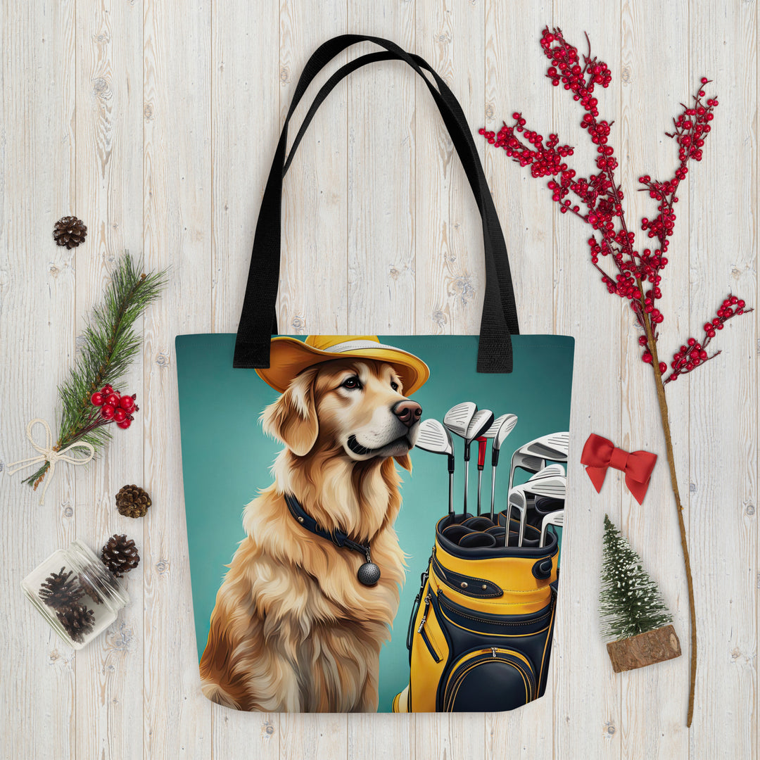 Tote bag-Golden Retriever Golfer V8