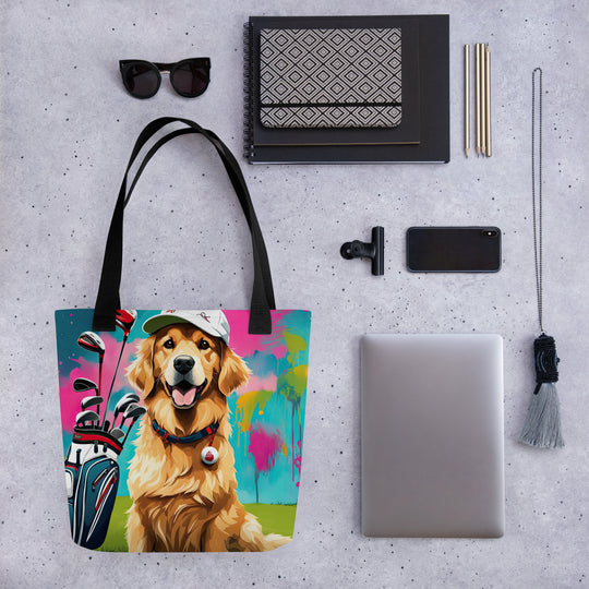 Tote bag-Golden Retriever Golfer V12