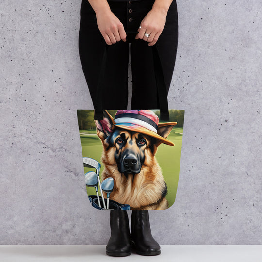 Tote bag-German Shepherd Golfer