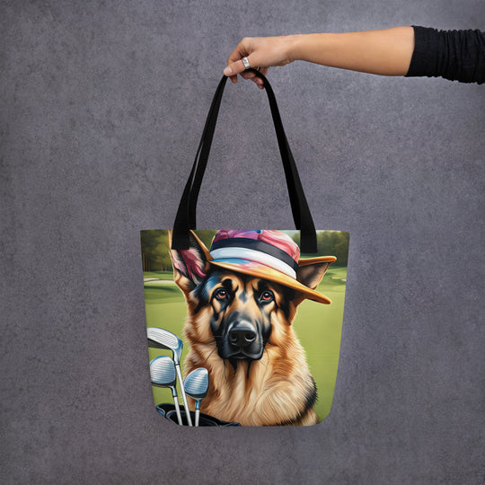 Tote bag-German Shepherd Golfer