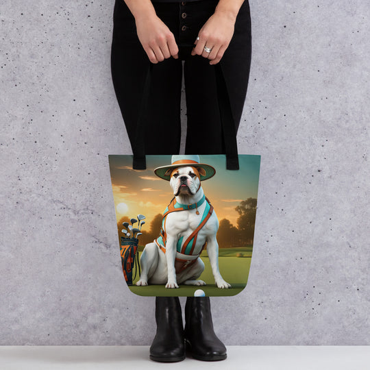 Tote bag-American Bulldog Golfer