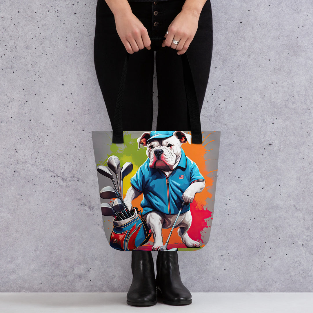 Tote bag-Bulldog Golfer