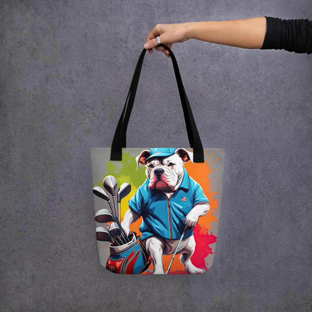 Tote bag-Bulldog Golfer