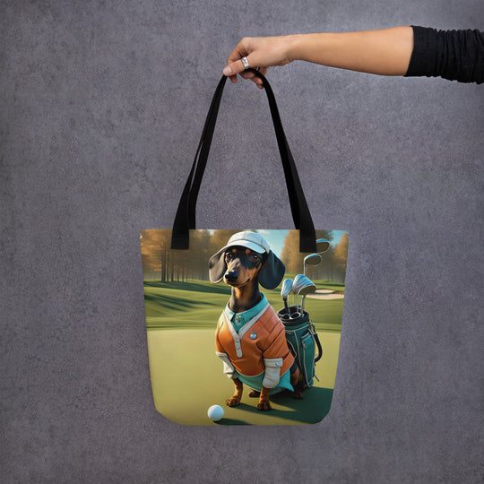 Tote bag-Dachshund Golfer