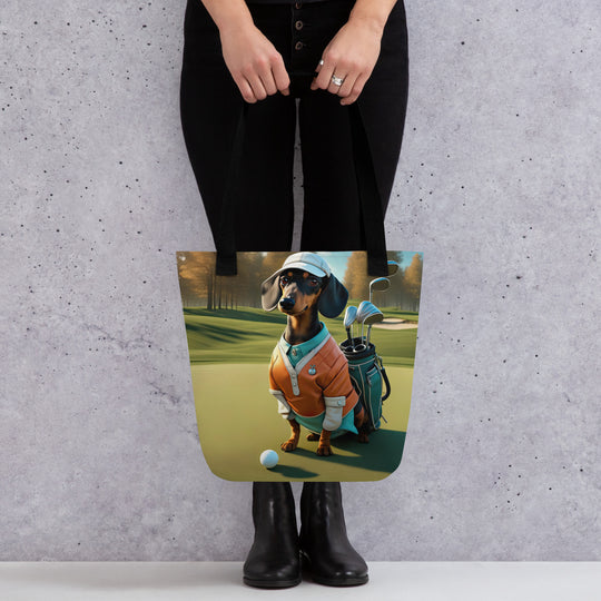 Tote bag-Dachshund Golfer