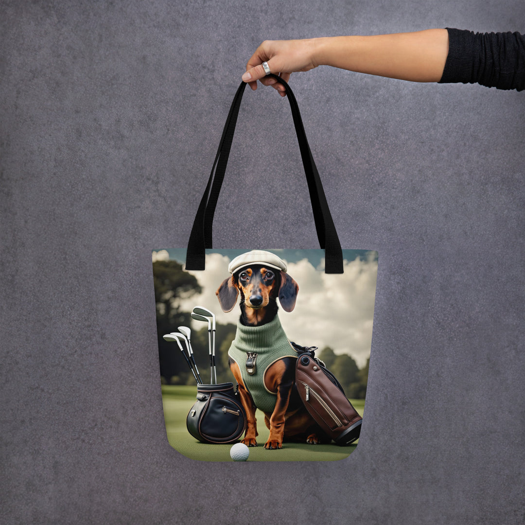 Tote bag-Dachshund Golfer V2