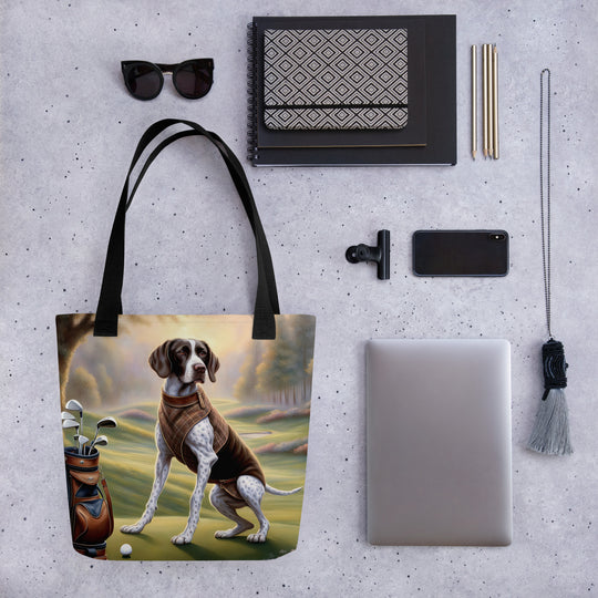 Tote bag-German Shorthaired Pointer Golfer