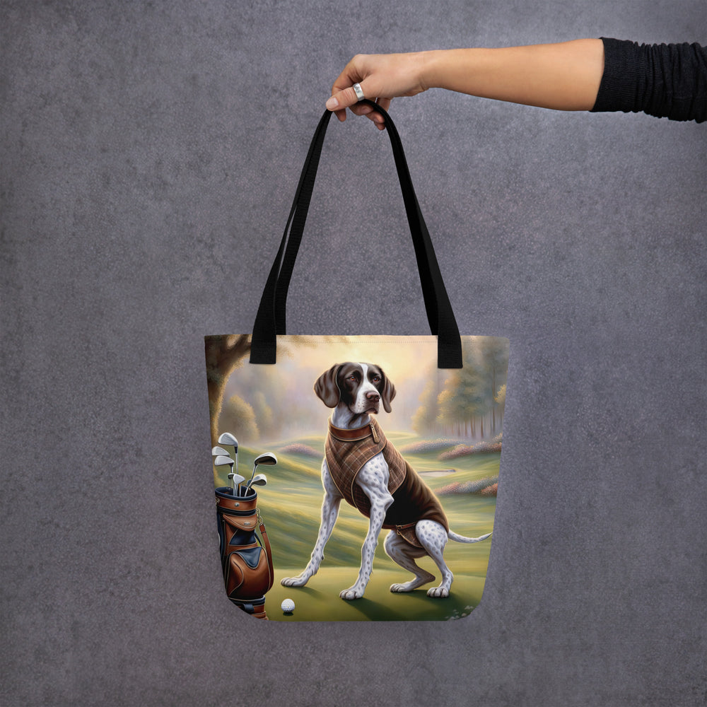 Tote bag-German Shorthaired Pointer Golfer