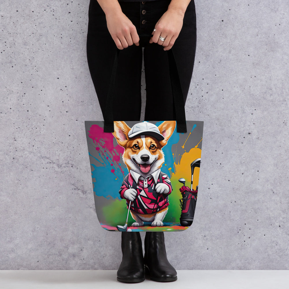 Tote bag-Pembroke Welsh Corgi Golfer