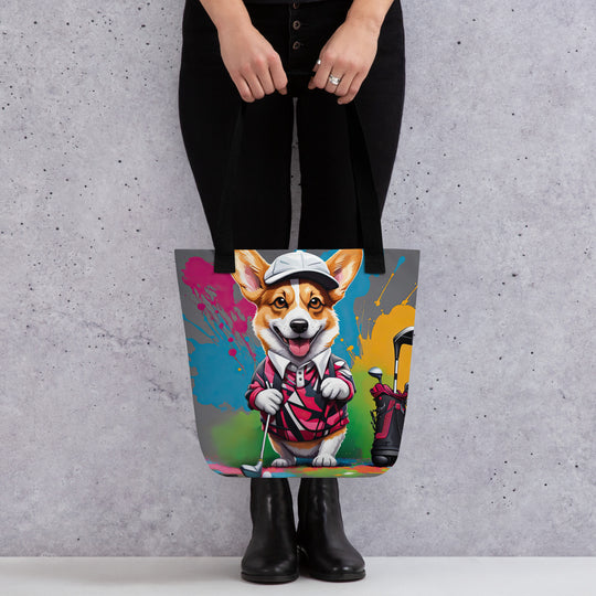 Tote bag-Pembroke Welsh Corgi Golfer