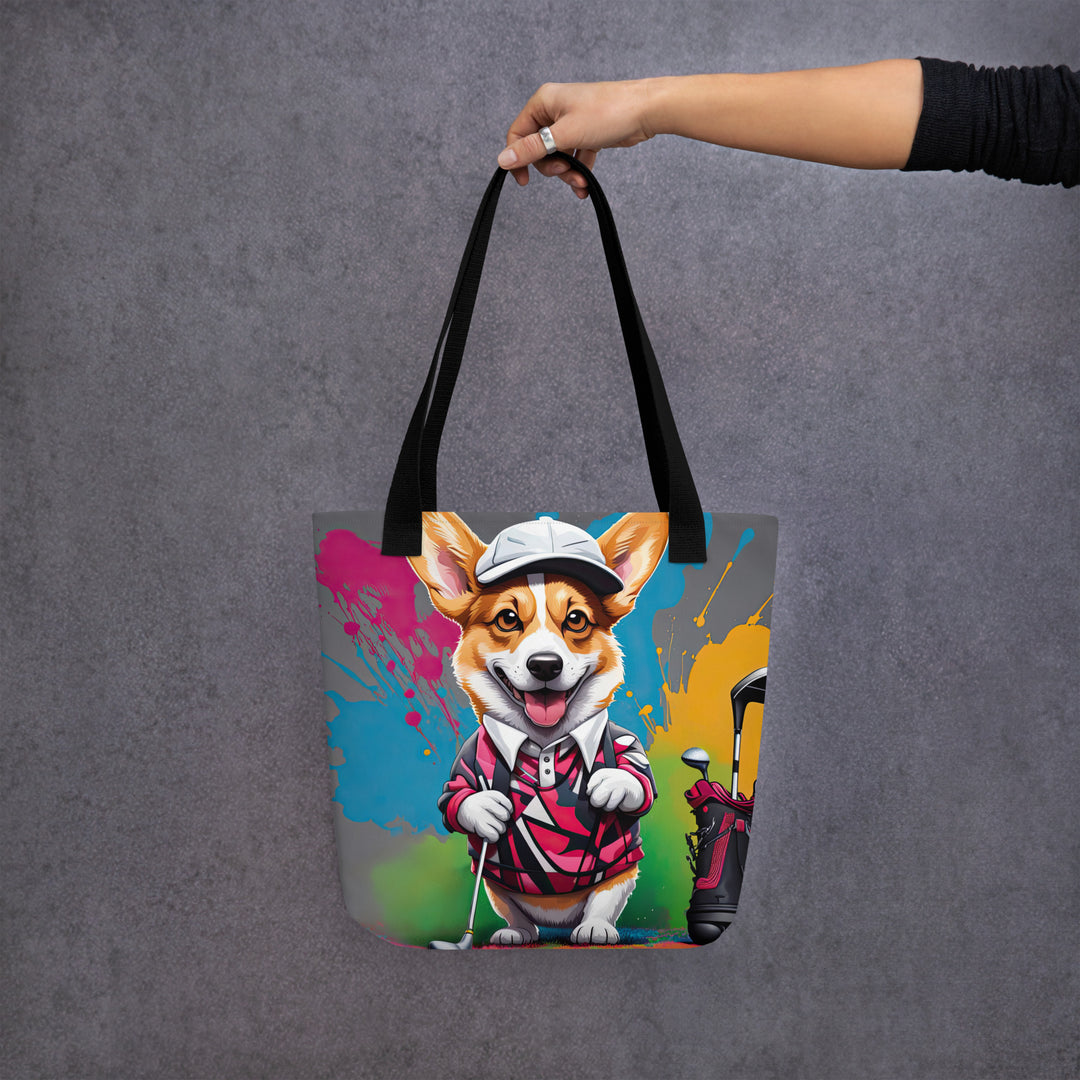 Tote bag-Pembroke Welsh Corgi Golfer