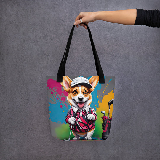 Tote bag-Pembroke Welsh Corgi Golfer