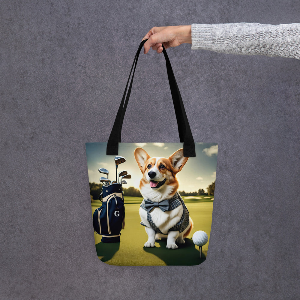 Tote bag-Pembroke Welsh Corgi Golfer V2