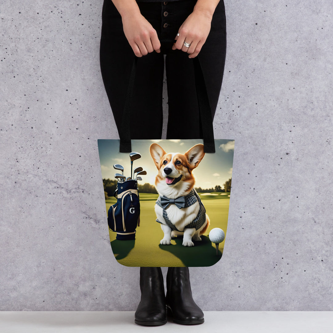 Tote bag-Pembroke Welsh Corgi Golfer V2