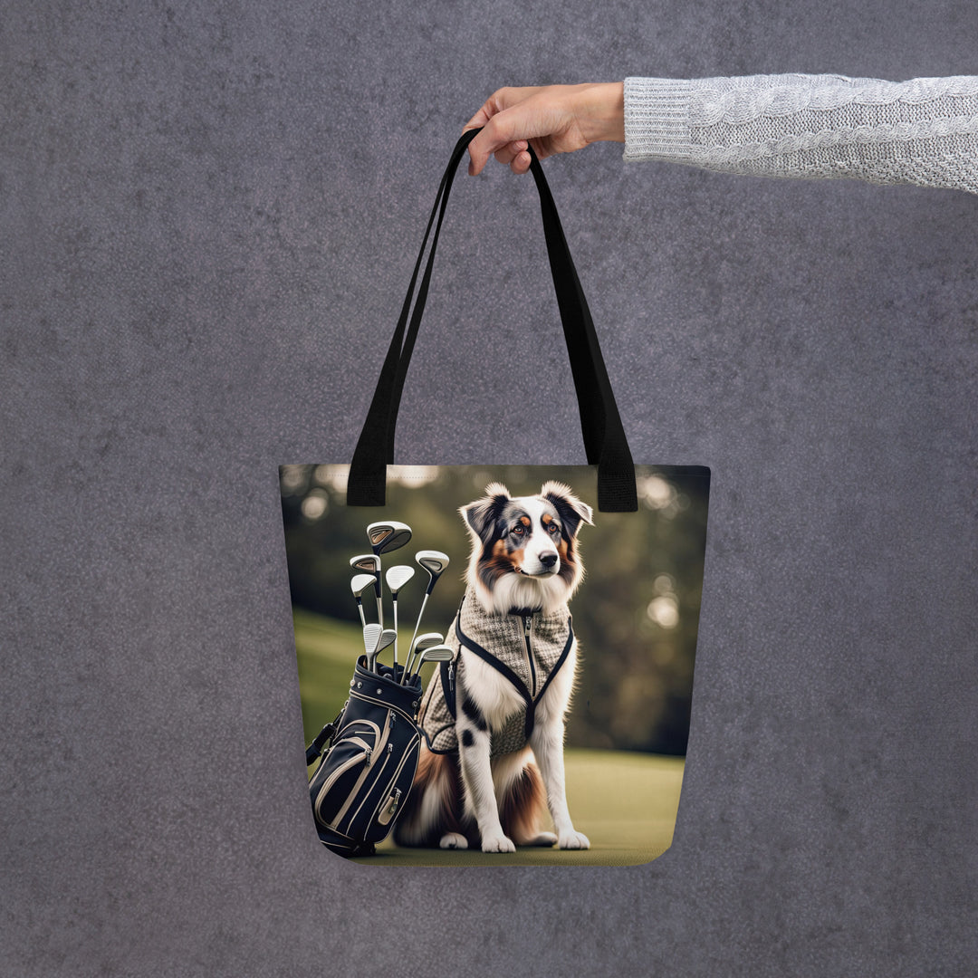 Tote bag-Australian Shepherd Golfer