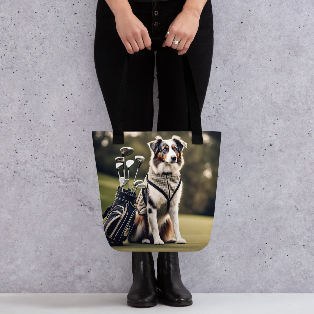 Tote bag-Australian Shepherd Golfer