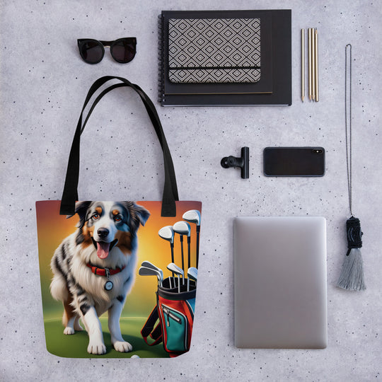 Tote bag-Australian Shepherd Golfer V2