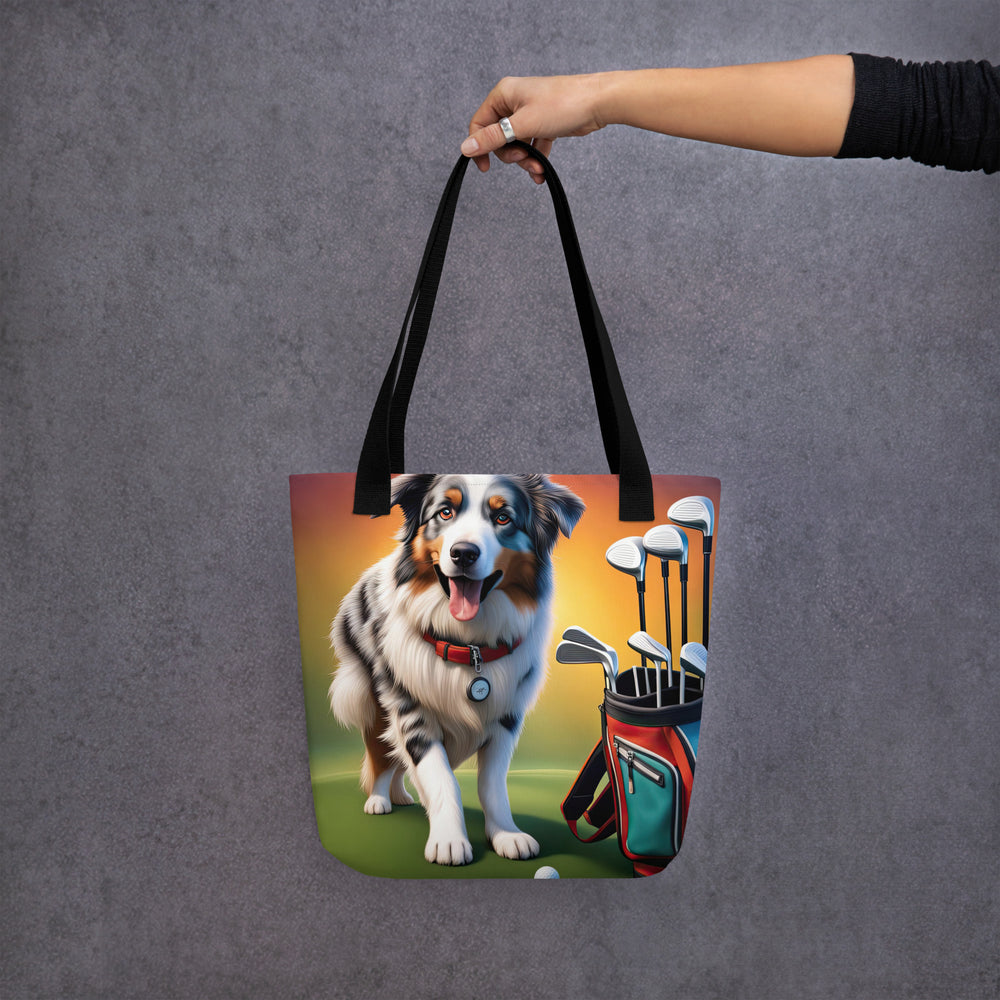 Tote bag-Australian Shepherd Golfer V2