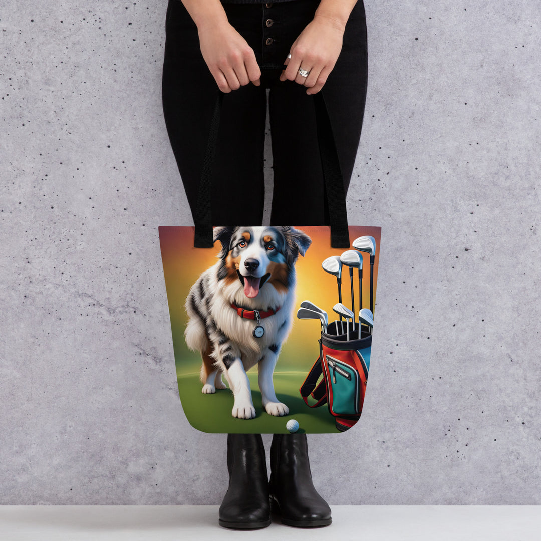 Tote bag-Australian Shepherd Golfer V2