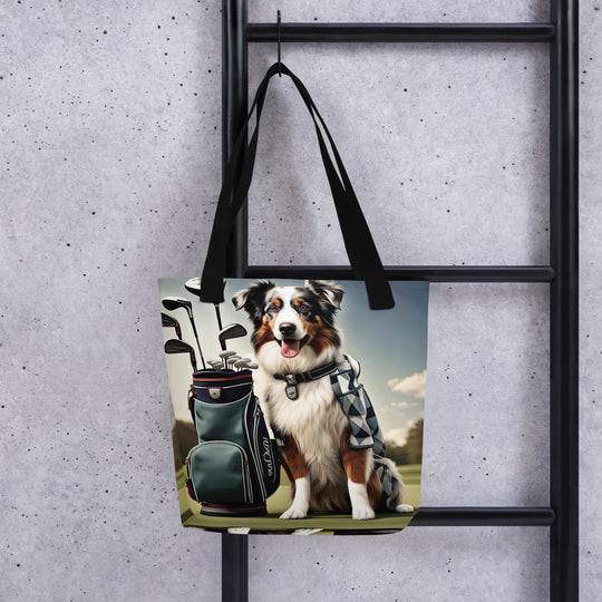 Tote bag-Australian Shepherd Golfer V3