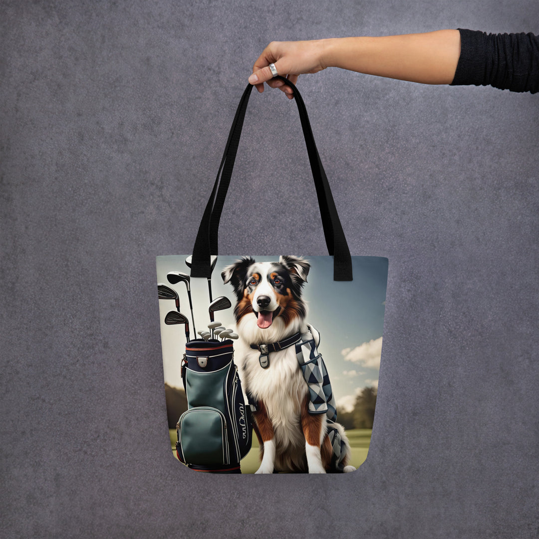 Tote bag-Australian Shepherd Golfer V3