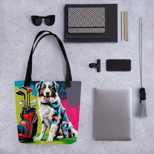 Tote bag-Australian Shepherd Golfer V4