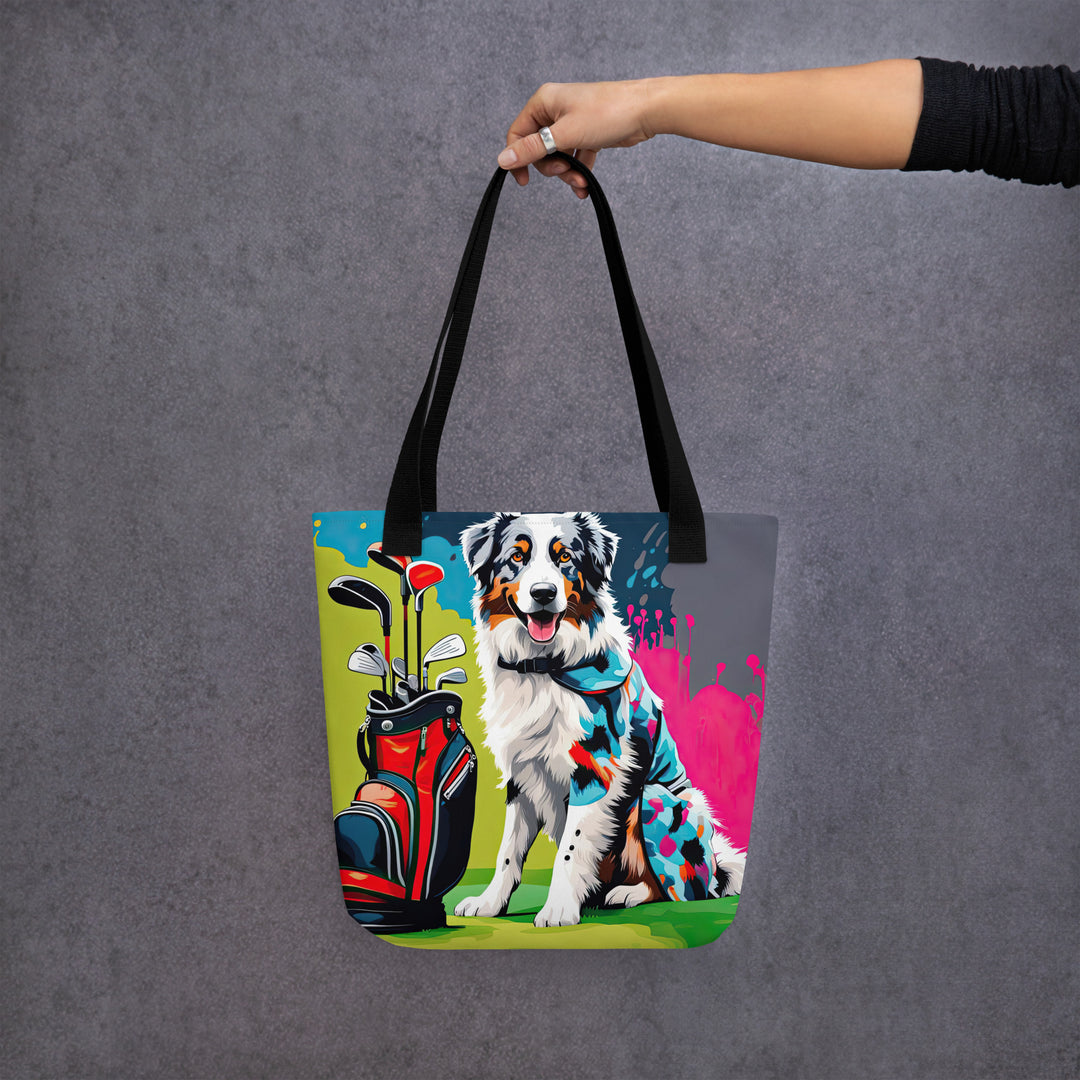 Tote bag-Australian Shepherd Golfer V4