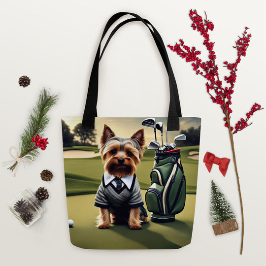 Tote bag-Yorkshire Terrier Golfer