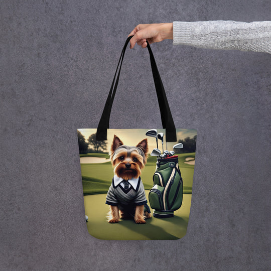 Tote bag-Yorkshire Terrier Golfer