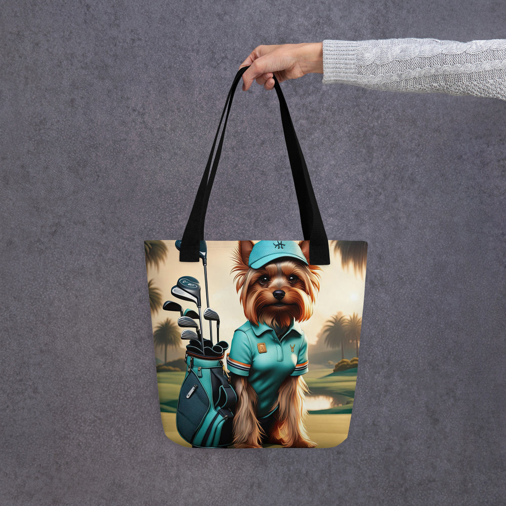 Tote bag-Yorkshire Terrier Golfer V3