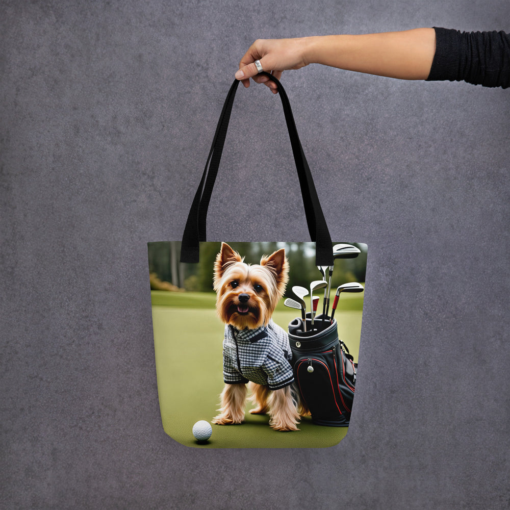 Tote bag-Yorkshire Terrier Golfer V4