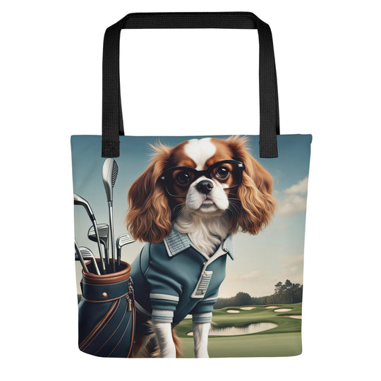 Tote bag-Cavalier King Charles Spaniel Golfer