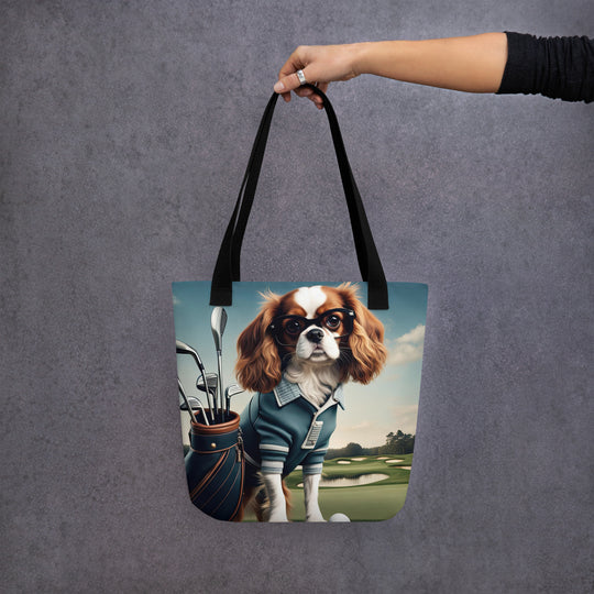 Tote bag-Cavalier King Charles Spaniel Golfer