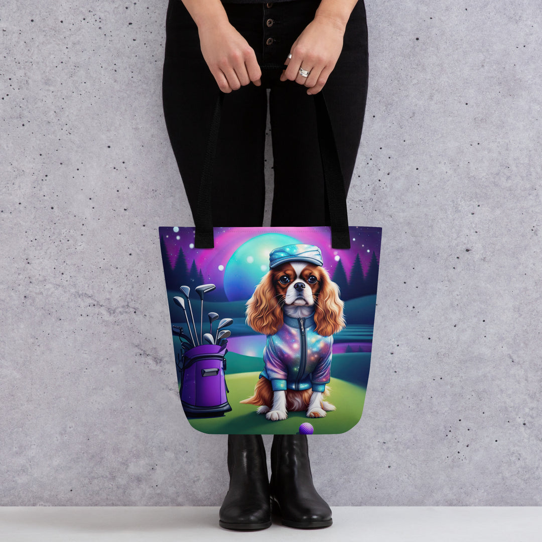 Tote bag-Cavalier King Charles Spaniel Golfer V3