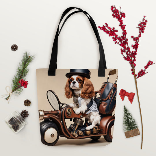 Tote bag-Cavalier King Charles Spaniel Golfer V4