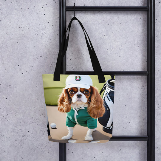 Tote bag-Cavalier King Charles Spaniel Golfer V5