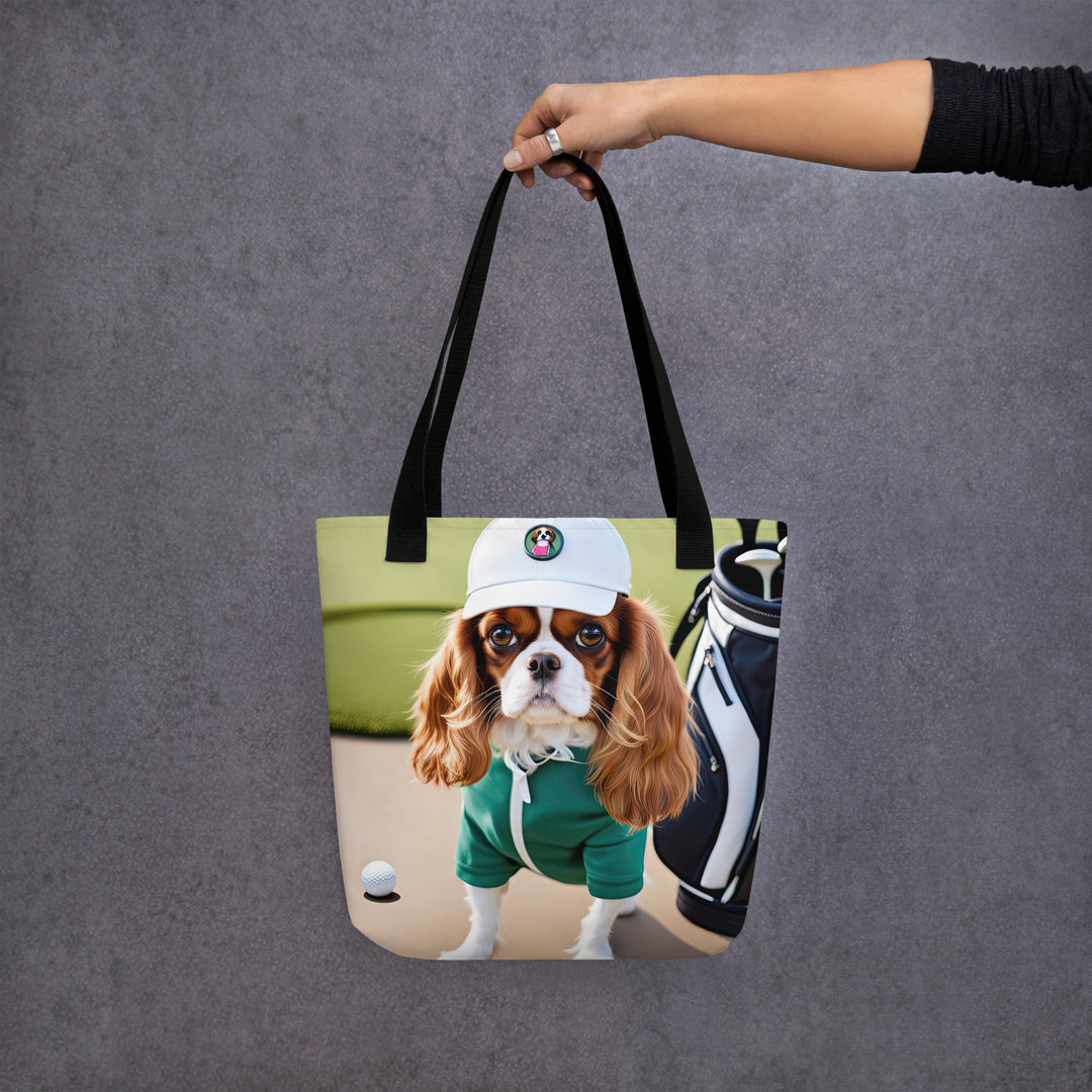 Tote bag-Cavalier King Charles Spaniel Golfer V5